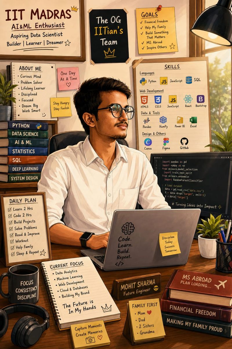 Mohit Sharma's desk — IIT Madras, goals, skills and daily plan