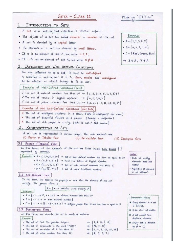 Handwritten Class 11 Maths notes — Sets