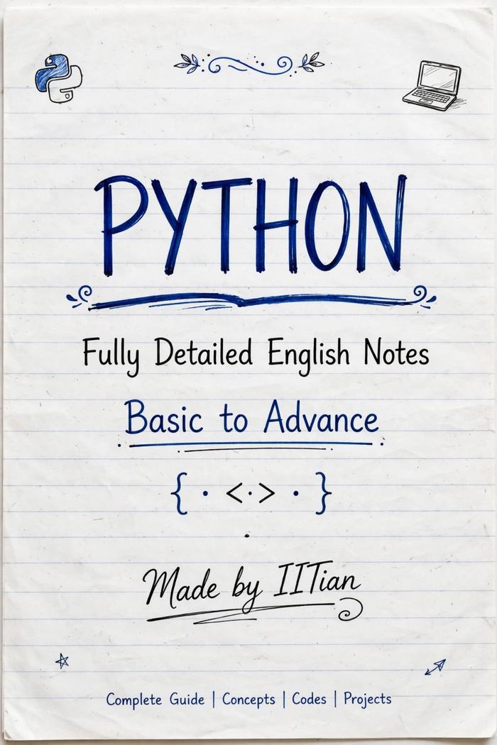 Handwritten Python programming notes cover, Basic to Advance